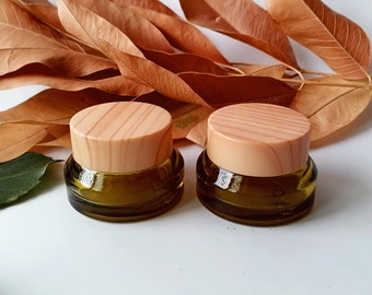 Vasetti di crema di vetro verde oliva da 15g 30g 50g Contenitori cosmetici di vetro vuoti, fiale cosmetiche riutilizzabili per lozione, unguento