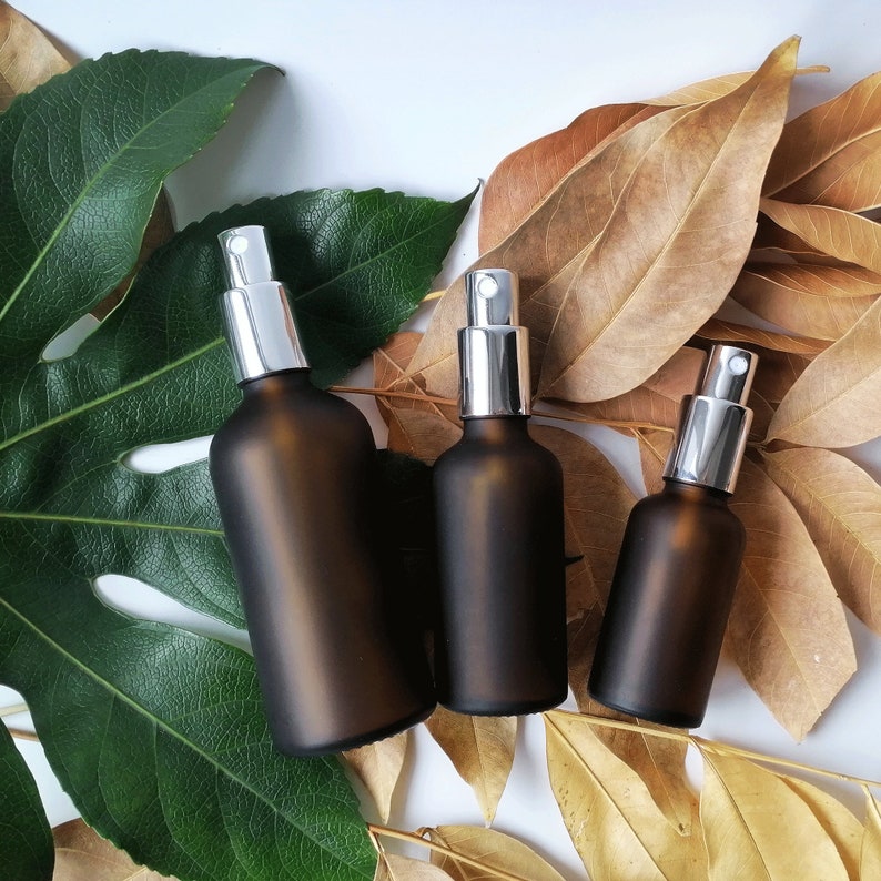 thumbnail image 2 of 4-Pack Dark Brown Glass Spray Bottles - 60ml Amber Bottles With Fine Mist Nozzles For Essential Oils 2 of 11