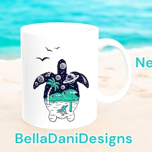 Turtle Silhouette Mug: Beach Theme Ceramic Coffee Cup