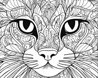 Black White Cat Print: Minimalist Pet Decor, Coloring Page (Digital Download)