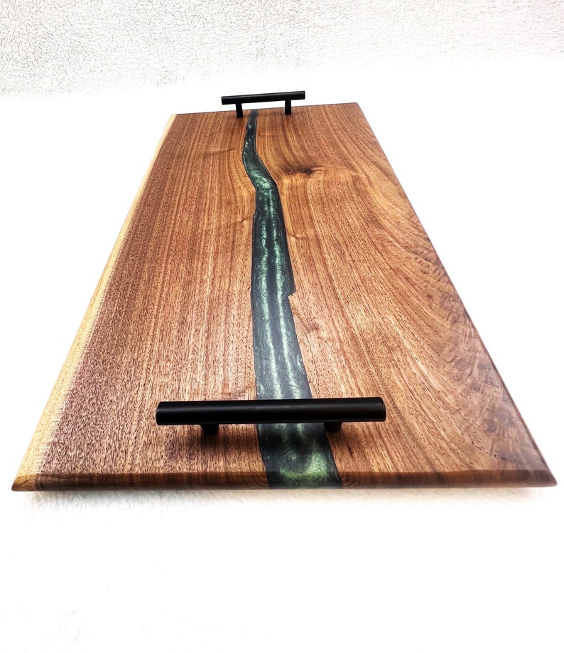Customizable Black Walnut & Epoxy River Serving Tray Wooden Tea Tray