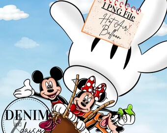 Mickey and friends in a hot air balloon png, Sublimation Design, Digital illustration, Instant download
