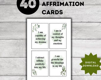 Cartes d'affirmation d'amour-propre positives | Augmenter la confiance | Motivation au quotidien | Affirmations imprimables
