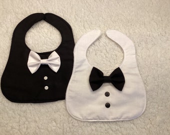 Tuxedo Dress Up Baby Bib, Dribble Bib, Handmade, Baby Gift, Baby Shower, Tux, Bow Tie, Special Occasion