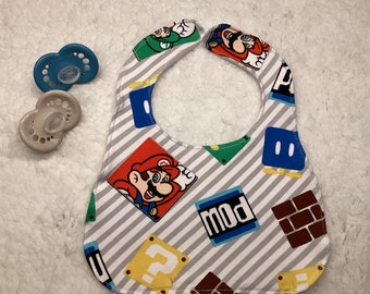 Mario Baby Bib, Dribble Bib, Baby Accessoires, Jongens Bib, Handgemaakt, Peuter Bib, Cadeau, Baby Shower, Bib