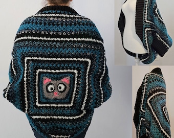 Cat Face Cocoon Jacket, crochet cat handmade sweater