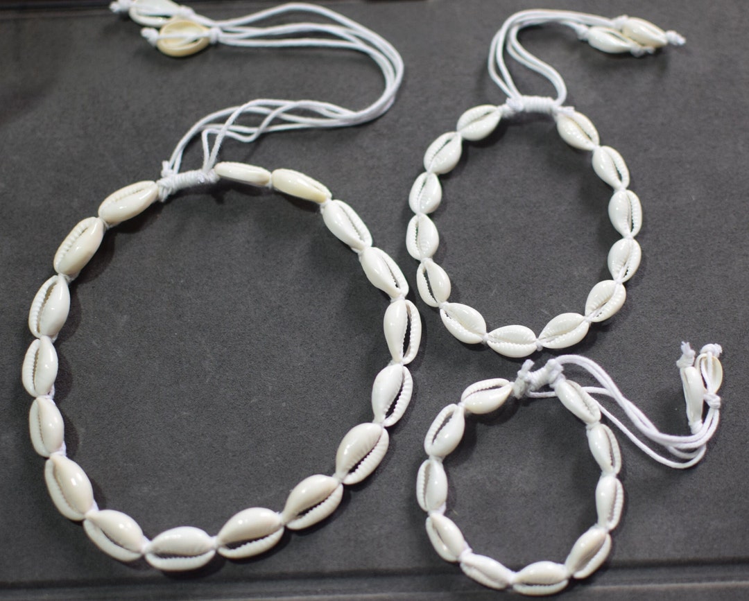 3-piece Natural Cowrie Shell Set of Adjustable Handmade Boho Beach ...