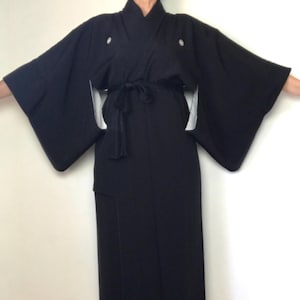 Black Kimono | Silk Tomesode | Japanese Vintage Dress | Woman's Robe | Size M | VIDEO