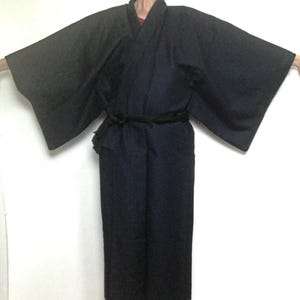 Men’s Kimono Wool | Size L | Dark Blue | Vintage Japanese | Long Dressing Gown | VIDEO | MW2L