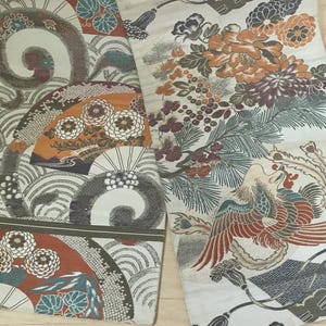 Vintage Gold Silk Obi Belt: Phoenix Bird & Fan Kimono Sash