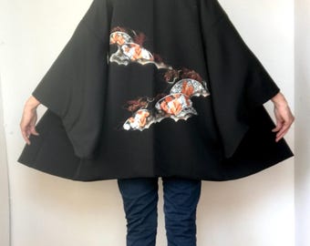 Japanese Vintage Haori Black Kimono 正絹 Vintage Japanese Black Silk Haori Kimono Jacket With