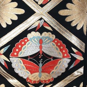 Obi Belt Black Silk Butterfly Kimono Robe Sash Vintage Japanese Formal Obi | VIDEO
