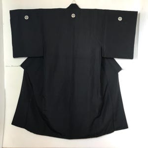 Men’s Japanese Kimono | Black Silk | Gorgeous Vintage | Long Dressing Gown | Size M-L | Belt Cord Included | VIDEO