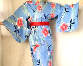 White Yukata Kimono Robe Woman's Japanese Floral Dress Long Cotton ...