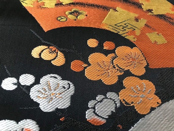 Obi Belt Black Silk Kimono Robe Sash Vintage Japa… - image 7