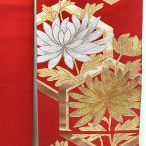 Vintage Silk Blend Obi Belt: Chrysanthemum Floral Kimono Sash