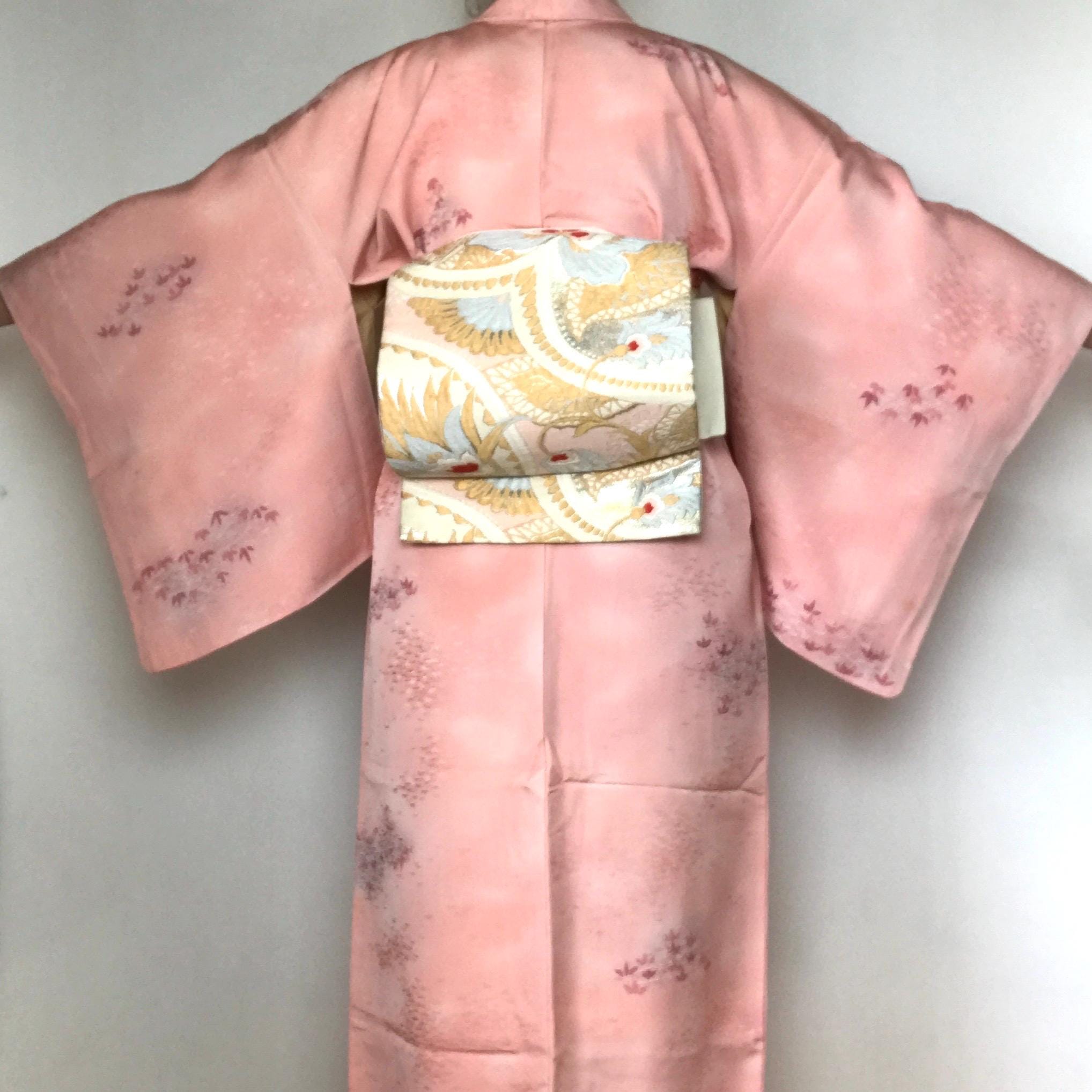 Easy Tie Obi Kimono Belt with Hook-On Back Piece | Vintage Japanese Sash | Gold Silver Pink | Simple String Ties & Clip | VIDEO