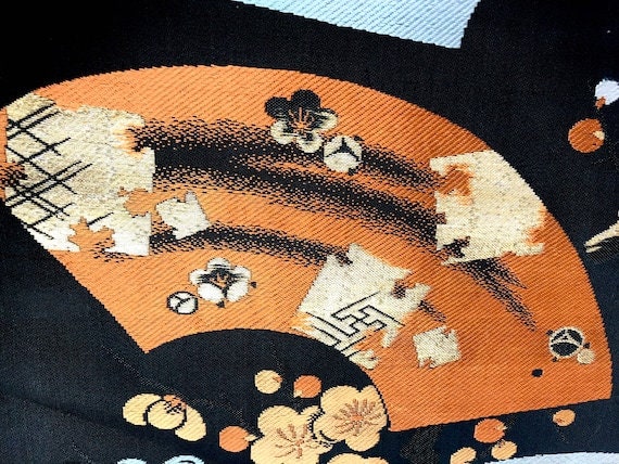 Obi Belt Black Silk Kimono Robe Sash Vintage Japa… - image 8