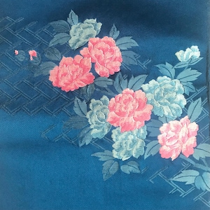 Obi Belt Vintage Kimono Robe Sash Royal Blue Woman’s Embroidered Floral Japanese Fabric Runner | VIDEO