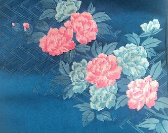 Obi Belt Vintage Kimono Robe Sash Royal Blue Woman’s Embroidered Floral Japanese Fabric Runner | VIDEO
