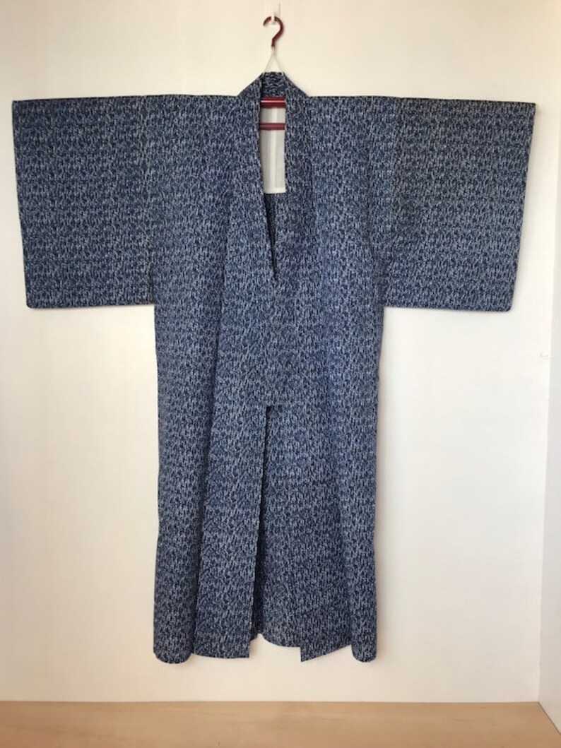 Mens Yukata Kimono Japanese Cotton Dressing Gown Blue Tie Dye Robe Size