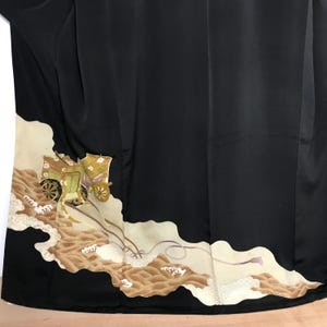 Embroidered Black Kimono | Silk Tomesode | Woman's Japanese Robe Long | Vintage Dress | Size M | VIDEO
