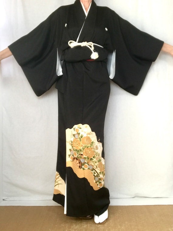 Embroidered Kimono Robe Silk Tomesode Japanese Bl… - image 3