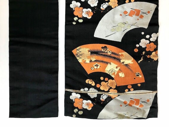 Obi Belt Black Silk Kimono Robe Sash Vintage Japa… - image 6