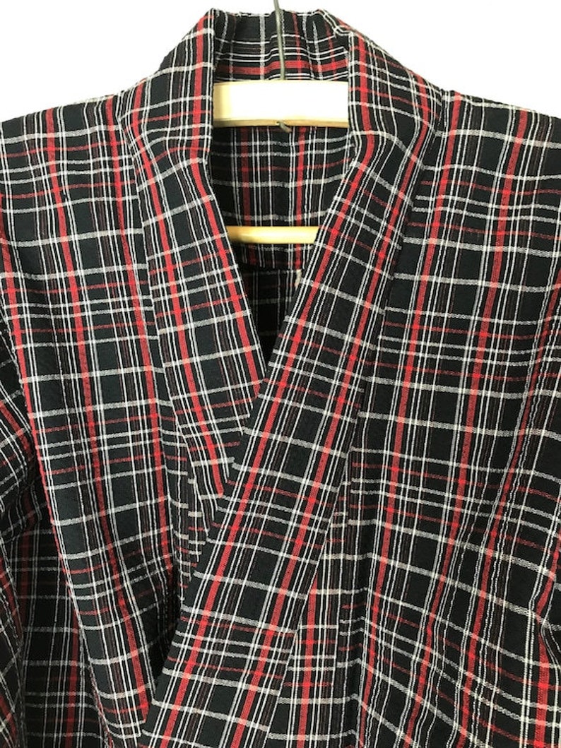 Japanese Yukata Kimono Dress Black Plaid Long Woman's Cotton Summer ...