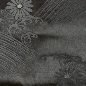 Silk Obi Belt Black Vintage Wedding Sash | Japanese Kimono Fabric | Tsunami Wave & Kiku Flower Pattern | VIDEO
