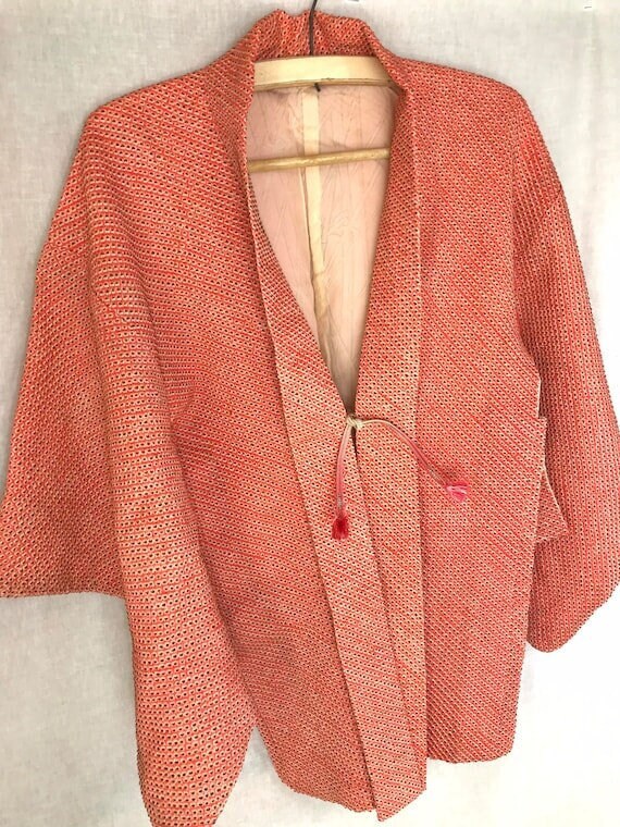Coral Kimono Jacket Silk Shibori Vintage Haori Womans Japanese Cardigan Size S VIDEO Etsy Israel