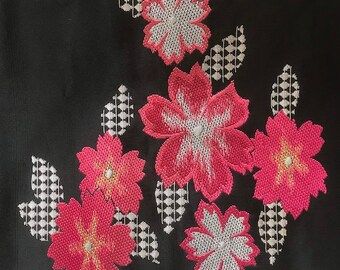 Black Obi Belt | Women’s Vintage Nagoya Kimono Sash | Japanese Sakura Floral Fabric | VIDEO