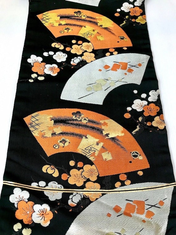 Obi Belt Black Silk Kimono Robe Sash Vintage Japa… - image 1