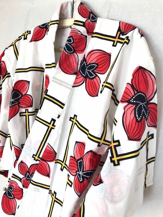 White Yukata Kimono Robe Woman's Japanese Floral Dress Long Cotton ...