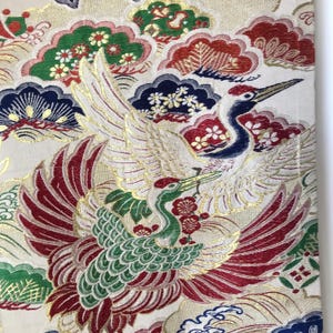Vintage Gold Silk Obi Belt: Japanese Crane Bird Kimono Sash