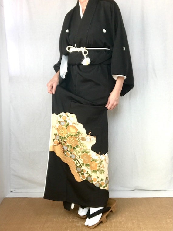 Embroidered Kimono Robe Silk Tomesode Japanese Bl… - image 4
