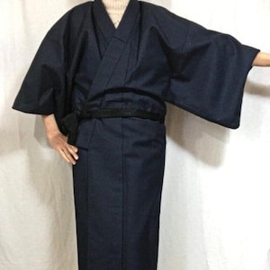Men’s Wool Kimono | Size M | Navy Blue | Excellent Japanese Vintage | Long Dressing Gown | VIDEO | MW2M