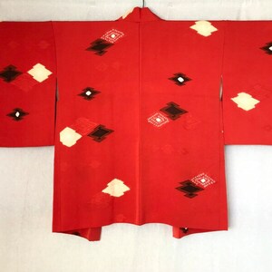 Haori Kimono Jacket | Woman&#39;s Vintage Japanese Cardigan | Red | Size M-L | VIDEO