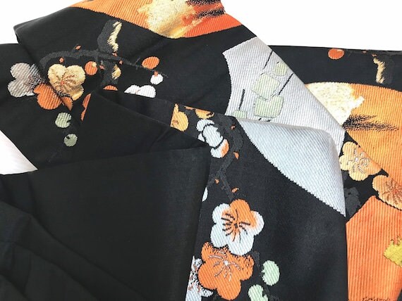 Obi Belt Black Silk Kimono Robe Sash Vintage Japa… - image 10