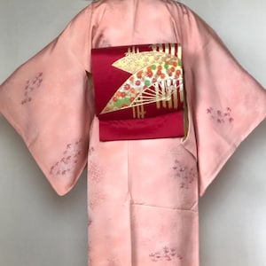 Vintage Silk Obi Kimono Belt: Red Raspberry Japanese Sash with Back Piece