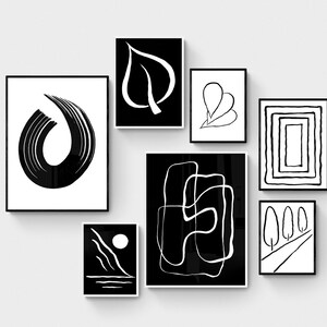 Gallery wall set of 7, black and white abstract art print, abstract wall set, gallery wall art, minimal prints, printable wall art set