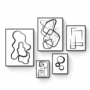 Gallery wall set of 5, black and white abstract art print, abstract wall set, gallery wall art, minimal prints, printable wall art set