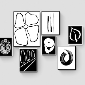 Gallery wall set of 7, black and white abstract art print, neutral abstract wall set, gallery wall art, minimal prints, printable wall art