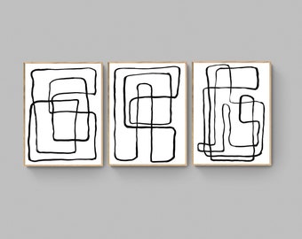 Abstract Line Art Print Set: Black and White Minimalist Wall Decor (Digital Download)