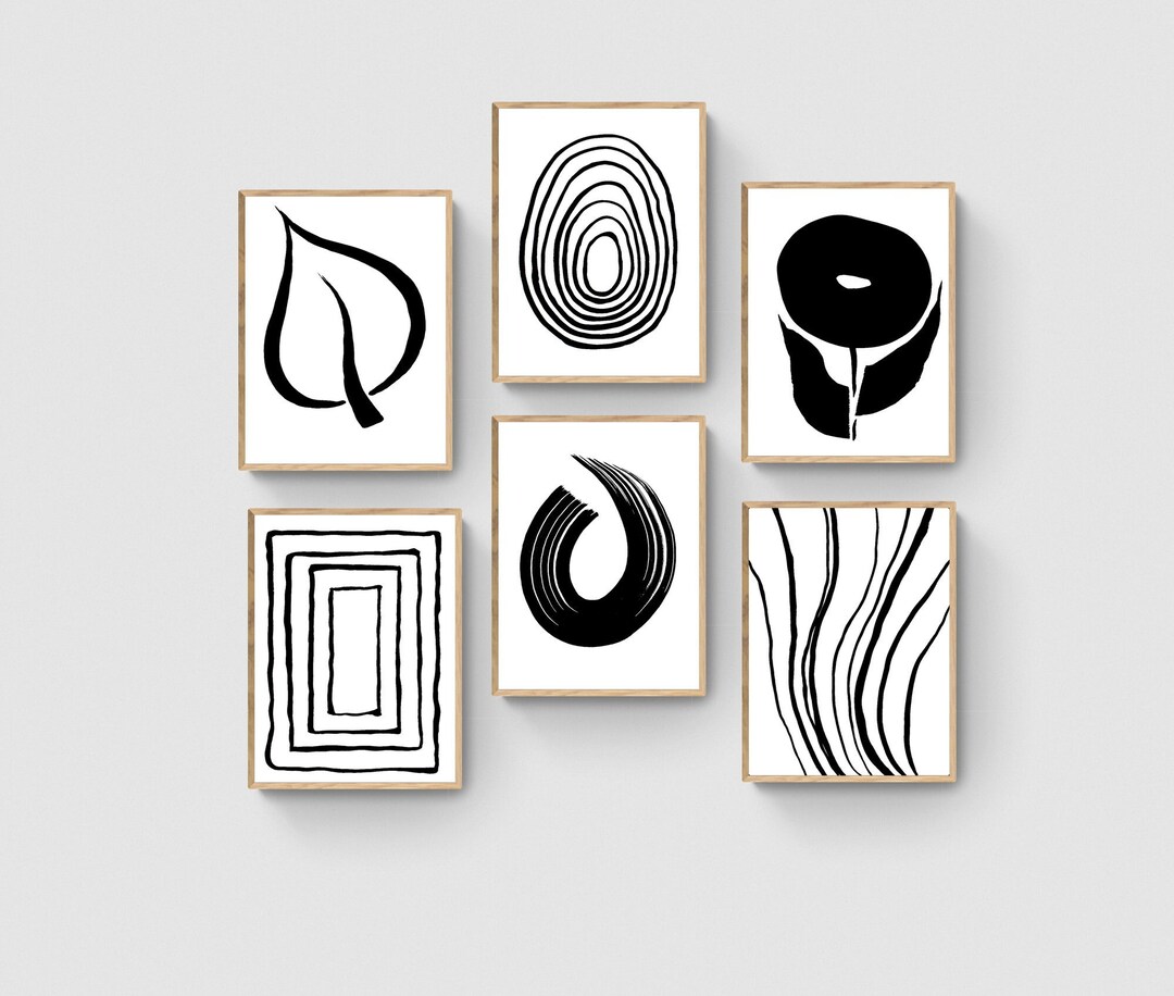 Abstract Art Print Set: Black and White Minimalist Gallery Wall ...