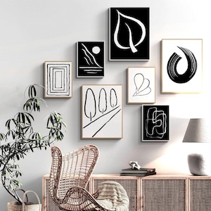 Gallery wall set of 7, black and white abstract art print, abstract wall set, gallery wall art, minimal prints, printable wall art set
