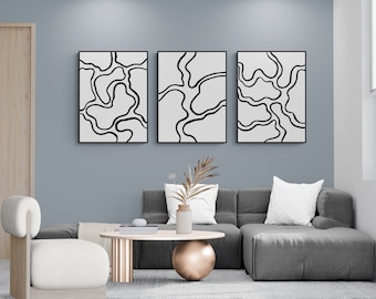 Abstract Line Art Print Set: Black and White Minimalist Wall Decor (Digital Download)