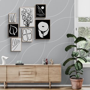 Gallery wall set of 7, black and white abstract art print, neutral abstract wall set, gallery wall art, minimal prints, printable wall art
