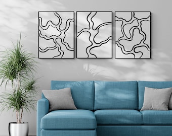 Black and White Abstract Line Art Prints - Set of 3 (Digital Download)