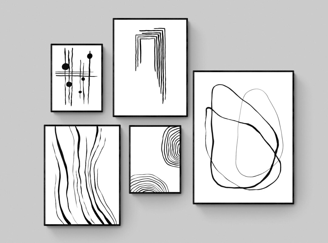 Abstract Black and White Art Print Set of 5 (digital Download) - Etsy